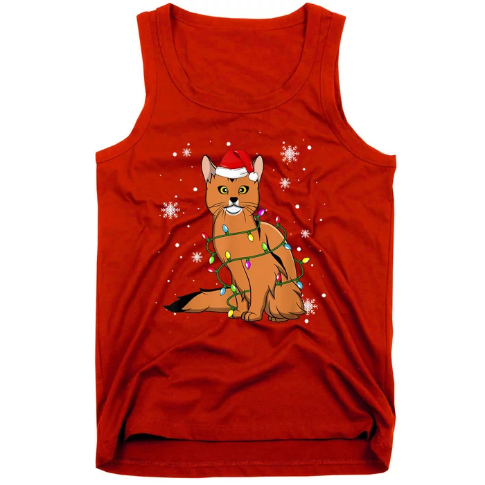 Somali Cat Christmas Lights Christmas Cat Santa Hat Tank Top