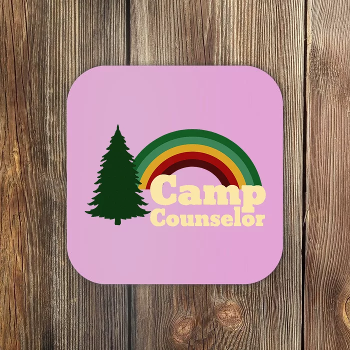 Summer Camp Counselor Staff Rainbow Pine Tree Coaster