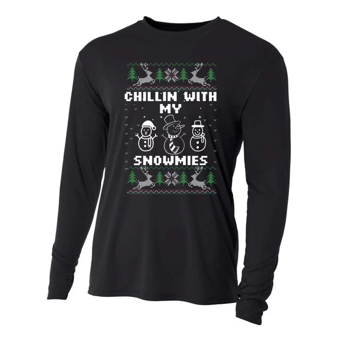 Snowman Christmas Chillin With My Snowmies Ugly Gift Family Cooling Performance Long Sleeve Crew