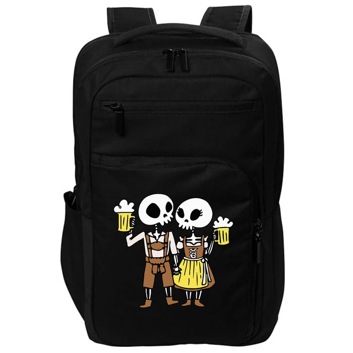 Skeleton Couple Cheering Beer Oktoberfest Halloween Impact Tech Backpack