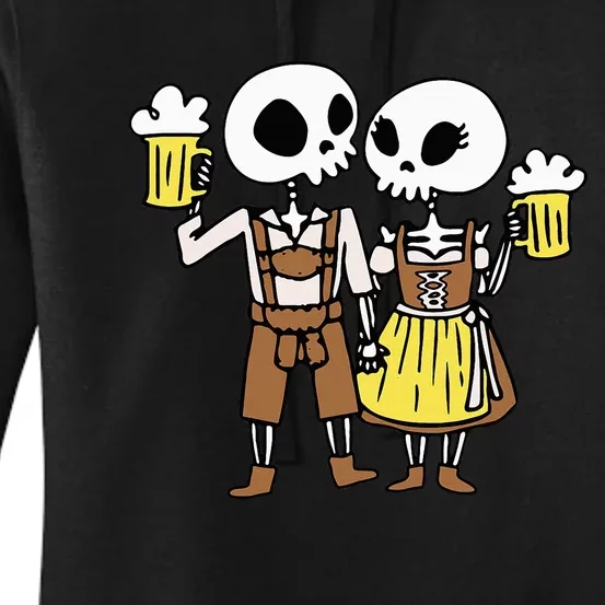 Skeleton Couple Cheering Beer Oktoberfest Halloween Women's Pullover Hoodie