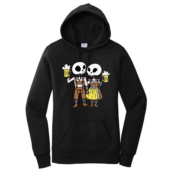 Skeleton Couple Cheering Beer Oktoberfest Halloween Women's Pullover Hoodie