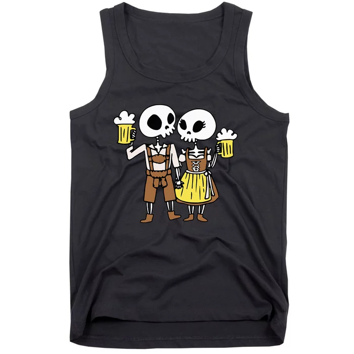 Skeleton Couple Cheering Beer Oktoberfest Halloween Tank Top