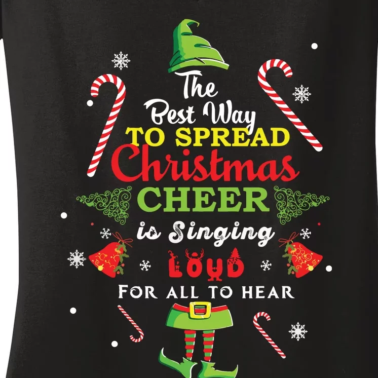 Spread Christmas Cheer Is Singing Loud Shirts Xmas Elf Pajama Women's V-Neck T-Shirt