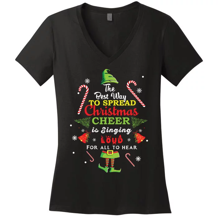 Spread Christmas Cheer Is Singing Loud Shirts Xmas Elf Pajama Women's V-Neck T-Shirt