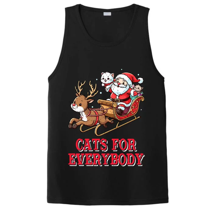 Santa Christmas Cats For Everybody Reindeer Cart Xmas Pajama Gift Performance Tank