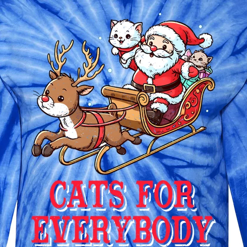 Santa Christmas Cats For Everybody Reindeer Cart Xmas Pajama Gift Tie-Dye Long Sleeve Shirt