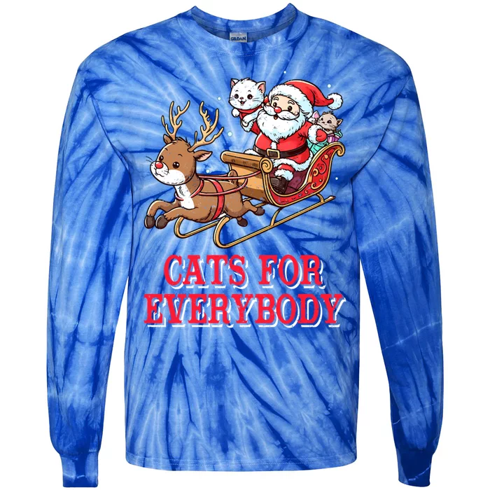 Santa Christmas Cats For Everybody Reindeer Cart Xmas Pajama Gift Tie-Dye Long Sleeve Shirt