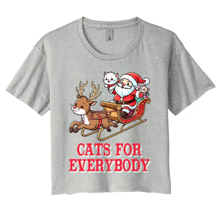 Santa Christmas Cats For Everybody Reindeer Cart Xmas Pajama Gift Women's Crop Top Tee