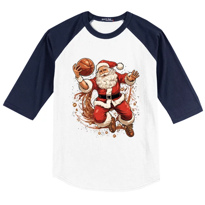 Santa Claus Christmas Basketball Xmas Meaningful Gift Baseball Sleeve Shirt