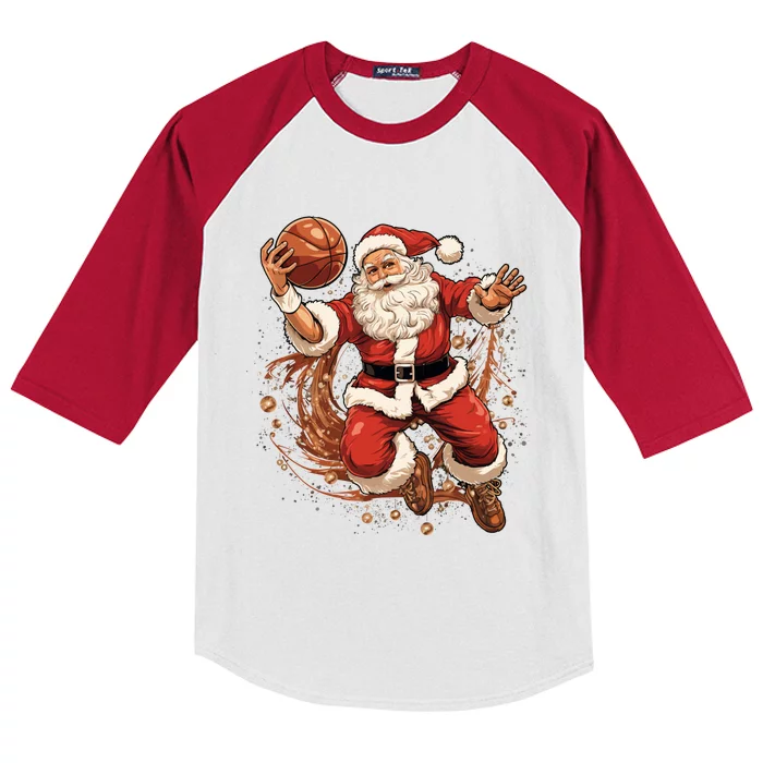 Santa Claus Christmas Basketball Xmas Meaningful Gift Kids Colorblock Raglan Jersey