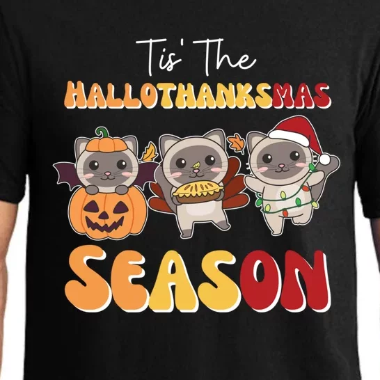 Siamese Cat Christmas Halloween Tis The Hallothanksmas Gift Pajama Set