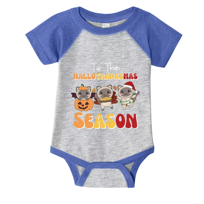 Siamese Cat Christmas Halloween Tis The Hallothanksmas Gift Infant Baby Jersey Bodysuit