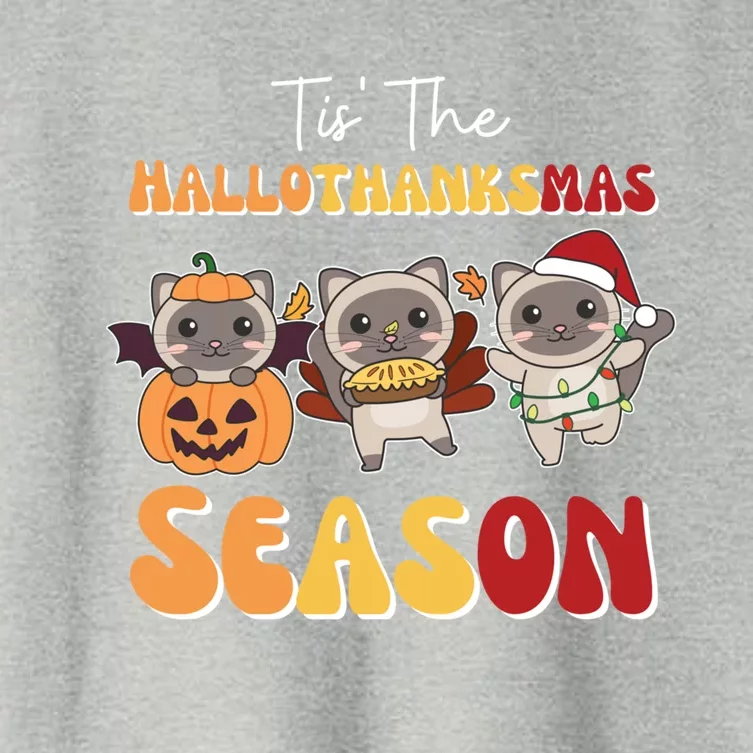 Siamese Cat Christmas Halloween Tis The Hallothanksmas Gift Women's Crop Top Tee