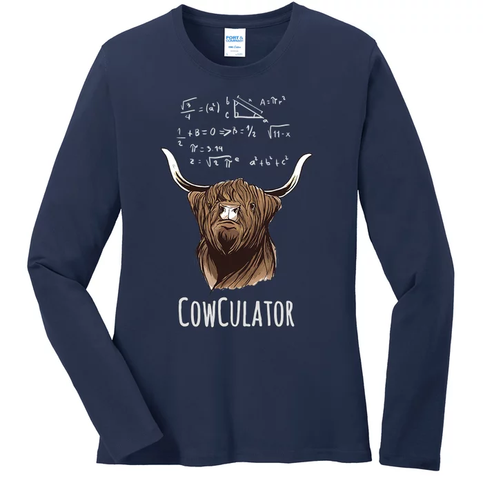 Scottisch Cow Cowculator Scottish Highland Cattle Ladies Long Sleeve Shirt