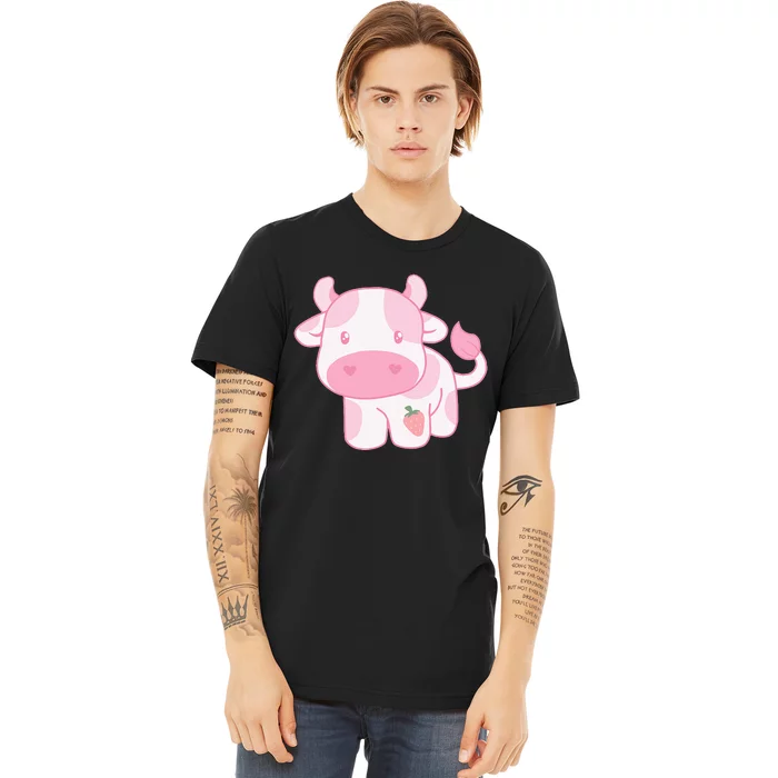 Strawberry Cow Cute Pink Pastel Premium T-Shirt