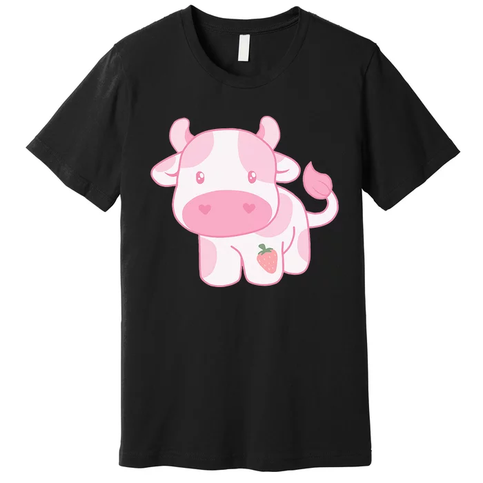 Strawberry Cow Cute Pink Pastel Premium T-Shirt