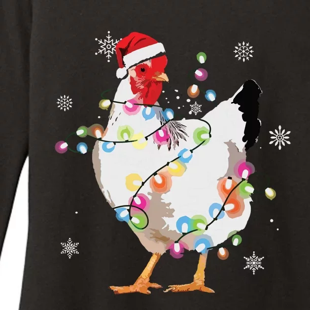 Santa Chicken Christmas Lights Farmer Xmas Chicken Lover Womens CVC Long Sleeve Shirt