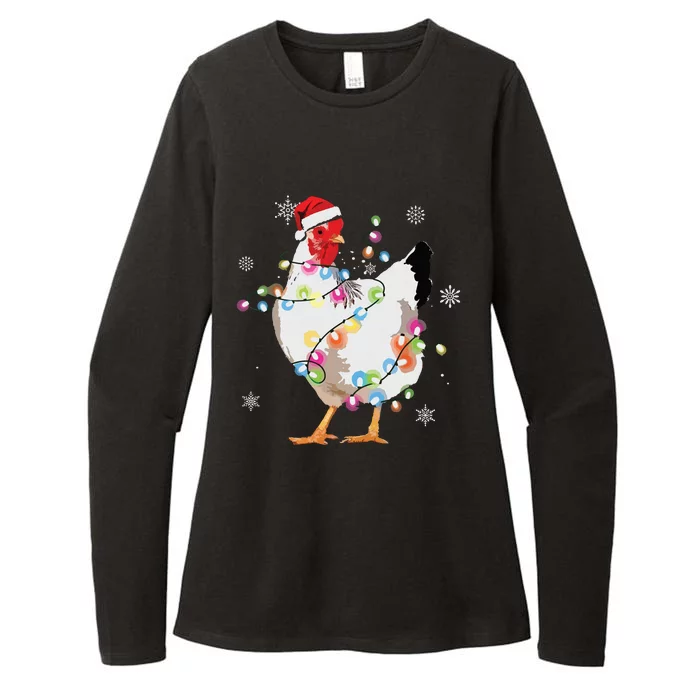 Santa Chicken Christmas Lights Farmer Xmas Chicken Lover Womens CVC Long Sleeve Shirt