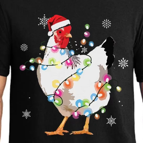 Santa Chicken Christmas Lights Farmer Xmas Chicken Lover Pajama Set