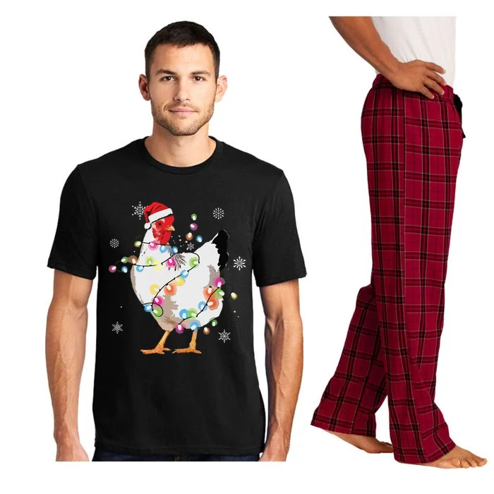 Santa Chicken Christmas Lights Farmer Xmas Chicken Lover Pajama Set