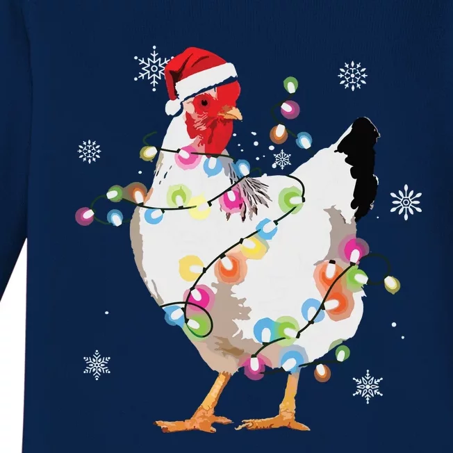 Santa Chicken Christmas Lights Farmer Xmas Chicken Lover Baby Long Sleeve Bodysuit