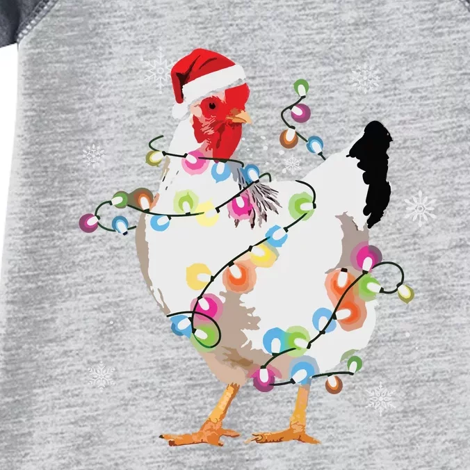 Santa Chicken Christmas Lights Farmer Xmas Chicken Lover Infant Baby Jersey Bodysuit