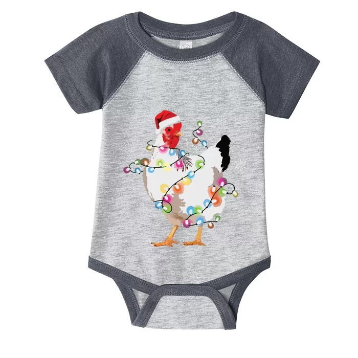 Santa Chicken Christmas Lights Farmer Xmas Chicken Lover Infant Baby Jersey Bodysuit