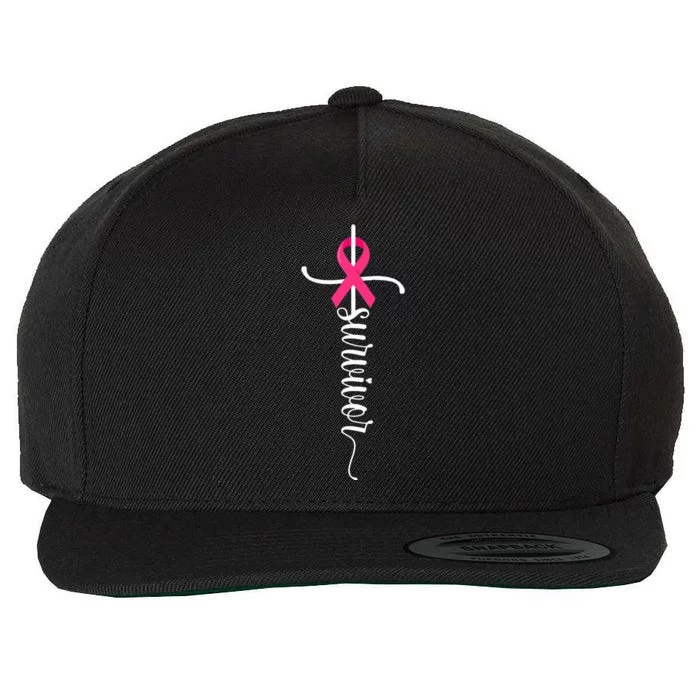 Survivor Christian Cross Warrior Pink Ribbon Breast Cancer Wool Snapback Cap