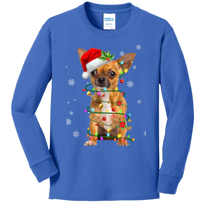 Santa Chihuahua Christmas Tree Light Pajama Xmas Dog Lovers Gift Kids Long Sleeve Shirt