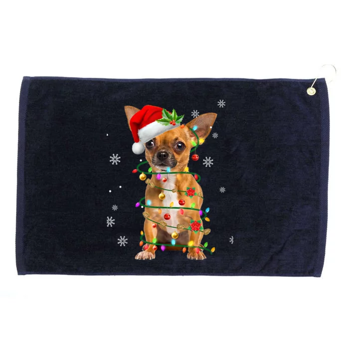 Santa Chihuahua Christmas Tree Light Pajama Xmas Dog Lovers Gift Grommeted Golf Towel