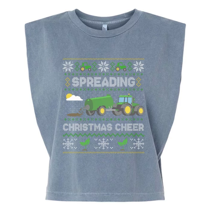 Spreading Christmas Cheer Farming Tractor Ugly Sweater Funny Garment-Dyed Women's Muscle Tee