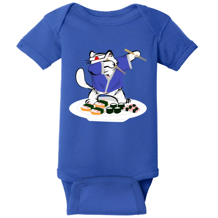 Sushi Chef Cute Gift Dabbing White Cat Cool Gift Baby Bodysuit