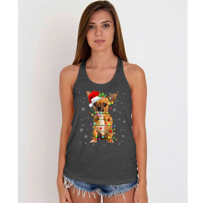 Santa Chihuahua Christmas Lights Xmas Dog Lover Women's Knotted Racerback Tank