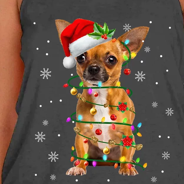 Santa Chihuahua Christmas Lights Xmas Dog Lover Women's Knotted Racerback Tank