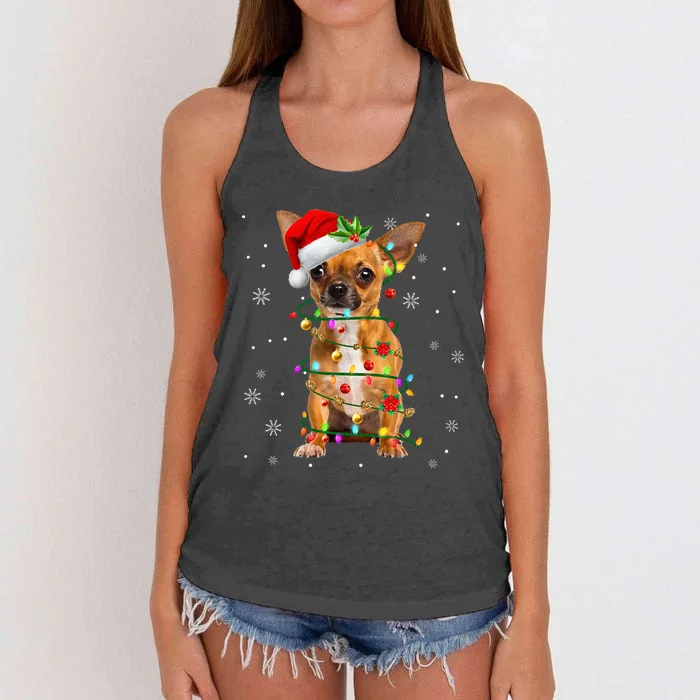 Santa Chihuahua Christmas Lights Xmas Dog Lover Women's Knotted Racerback Tank