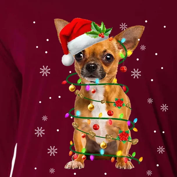 Santa Chihuahua Christmas Lights Xmas Dog Lover Cooling Performance Long Sleeve Crew