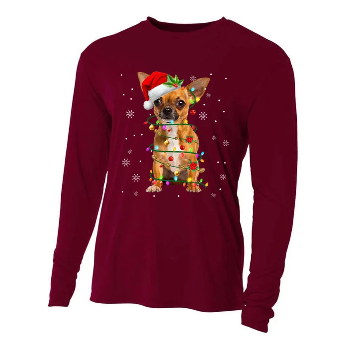 Santa Chihuahua Christmas Lights Xmas Dog Lover Cooling Performance Long Sleeve Crew