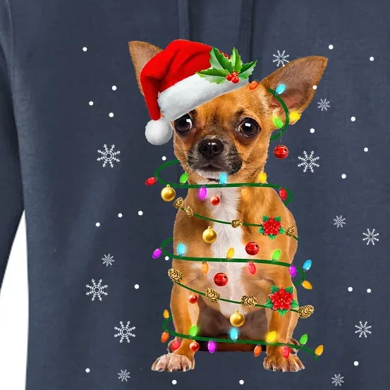 Santa Chihuahua Christmas Lights Xmas Dog Lover Women's Pullover Hoodie