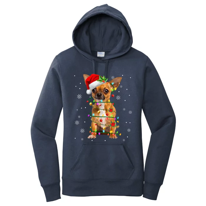 Santa Chihuahua Christmas Lights Xmas Dog Lover Women's Pullover Hoodie