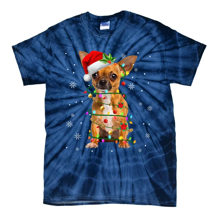 Santa Chihuahua Christmas Lights Xmas Dog Lover Tie-Dye T-Shirt