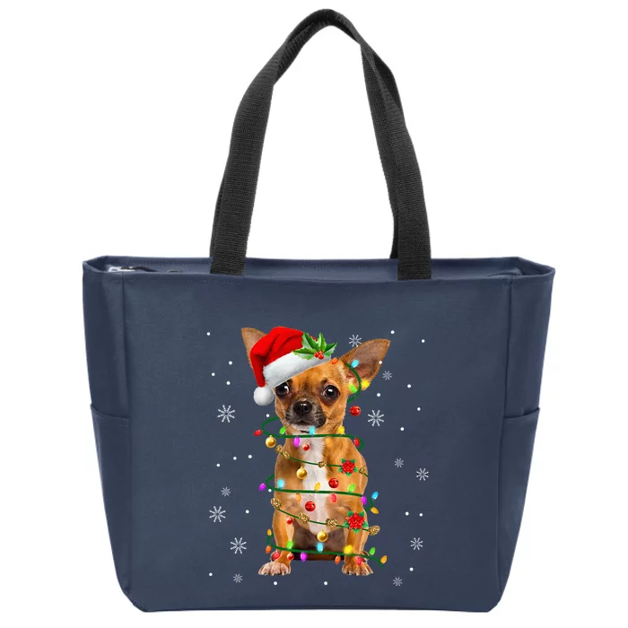 Santa Chihuahua Christmas Lights Xmas Dog Lover Zip Tote Bag