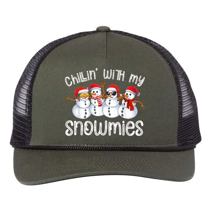 Snowman Christmas Chillin With My Snowmies Ugly Gift Retro Rope Trucker Hat Cap