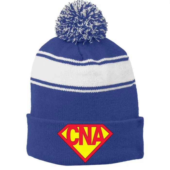 Super Cna Certified Nurse Assistant Superhero Gift Stripe Pom Pom Beanie