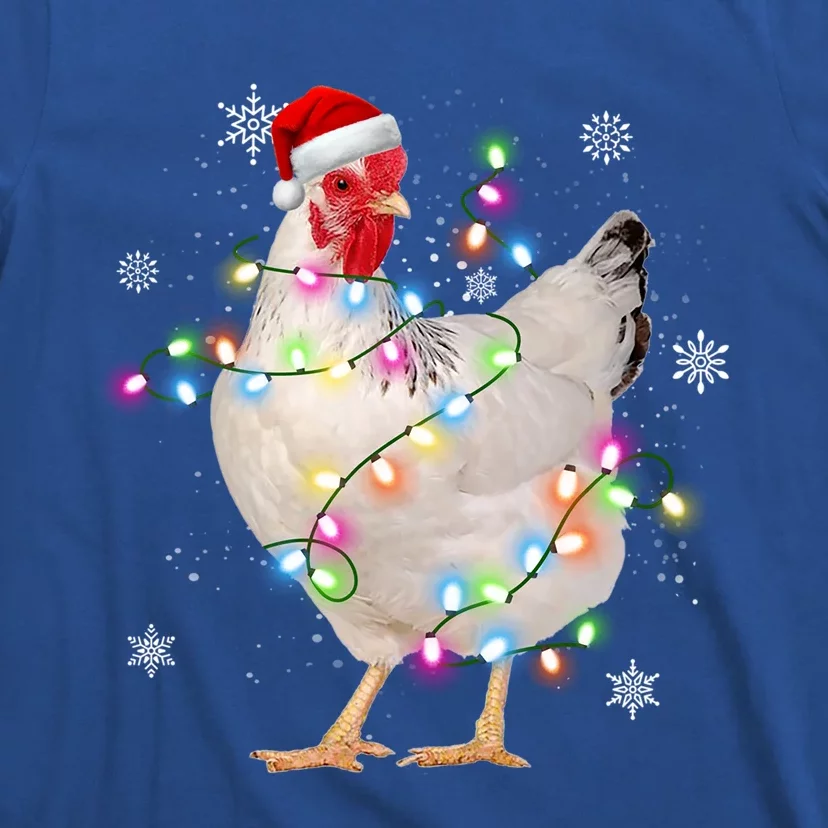 Santa Chicken Christmas Lights Farmer Xmas Chicken Lover Cool Gift T-Shirt