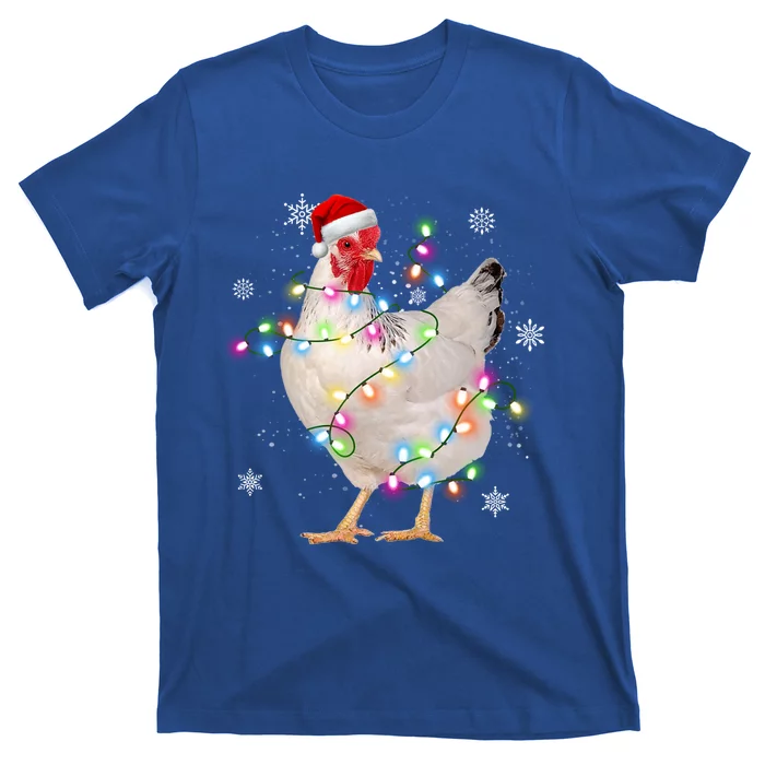 Santa Chicken Christmas Lights Farmer Xmas Chicken Lover Cool Gift T-Shirt