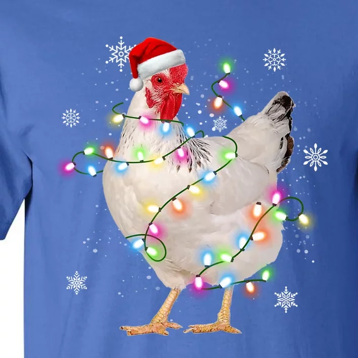 Santa Chicken Christmas Lights Farmer Xmas Chicken Lover Cool Gift Tall T-Shirt