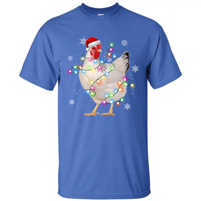 Santa Chicken Christmas Lights Farmer Xmas Chicken Lover Cool Gift Tall T-Shirt