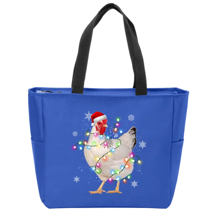 Santa Chicken Christmas Lights Farmer Xmas Chicken Lover Cool Gift Zip Tote Bag