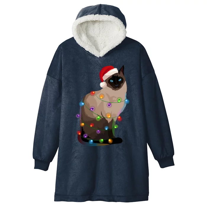 Siamese Cat Christmas Lights Xmas Cat Lover Great Gift Hooded Wearable Blanket